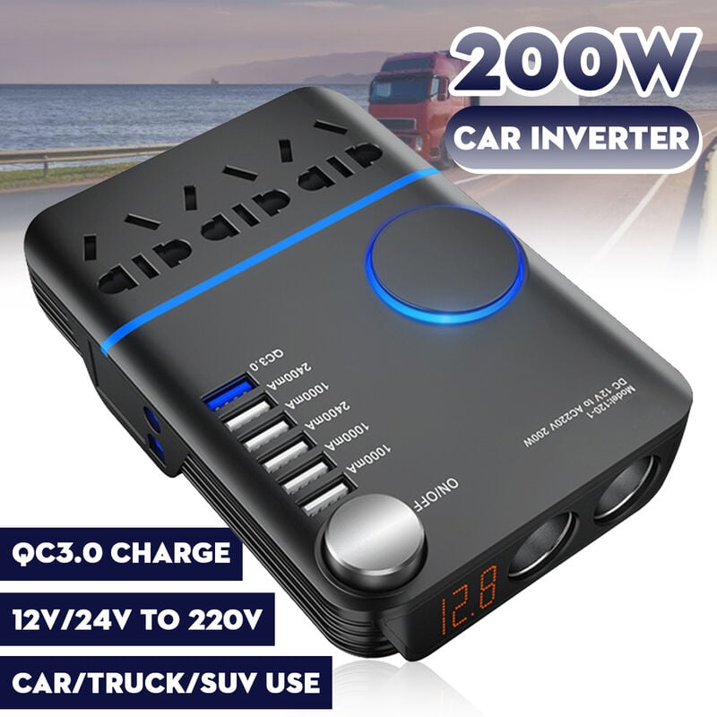 Dmtool - Onduleur de voiture Convertisseur allume-cigare 200W dc 12V/24V vers ac 220V I20 i