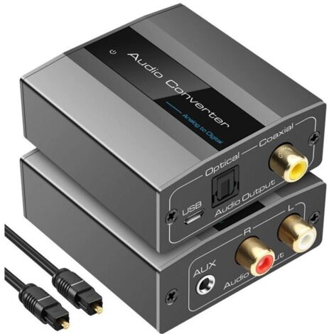 Convertisseur audio analogique-numérique optique avec câble Toslink et adaptateur coaxial