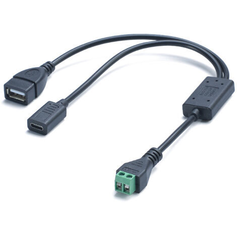 Convertisseur CC abaisseur 2P vers Type-C femelle + répartiteur USB femelle, courant 3A compatible avec l'alimentation des appareils intelligents.