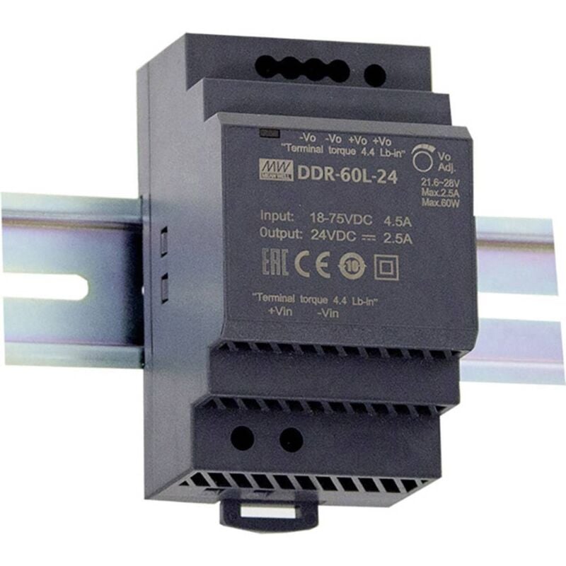 DDR-60L-24 Convertisseur cc/cc pour rail (din) 24 v/dc 2.5 a 60 w Nbr. de sorties:1 x Contenu 1 pc(s) - Mean Well