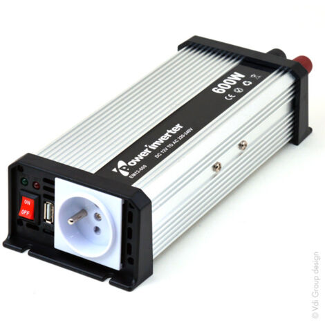 Convertisseur DC/AC 12/230V 600W quasi-sinusoïdal EM - Sotie pinces crocodiles et allume cigare