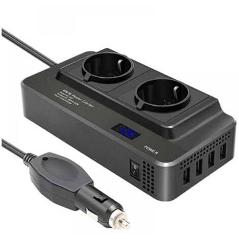 Convertisseur DC12V-AC220V 200W Prise Allume Cigare Transformateur de Tension, Chargeur Voiture Camping Car avec Multi Protections et Soft Start