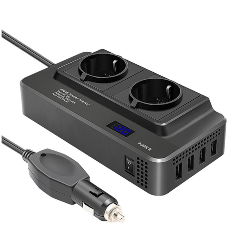 Tonchean - Convertisseur DC12V-AC220V 200W Prise Allume Cigare Transformateur de Tension, Chargeur Voiture Camping Car avec Multi Protections et Soft