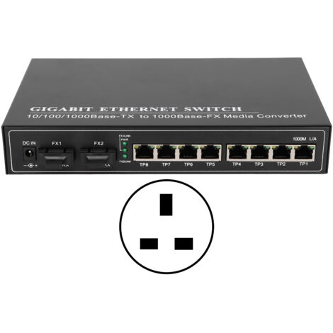 Convertisseur de média fibre optique Ethernet 20km 1310nm SC, switch fibre monomode double fibre TBCMC3728GED20, 100-250V (prise UK)