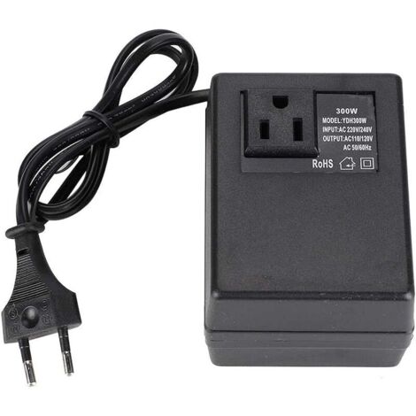 Convertisseur de Prise UE, Adaptateur de Prise de Voyage, convertisseur de Tension de transformateur de Puissance Noir 300W AC 220V à 110V Adaptateur de Prise UE(UE)