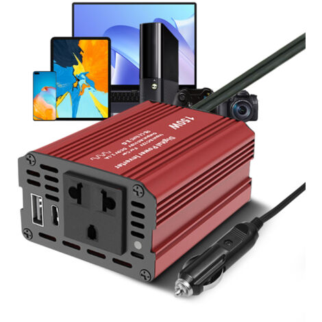 Convertisseur de puissance 150W, adaptateur allume-cigare 12V vers 220V CA avec chargeur USB + Type-C pour téléphone, ordinateur portable