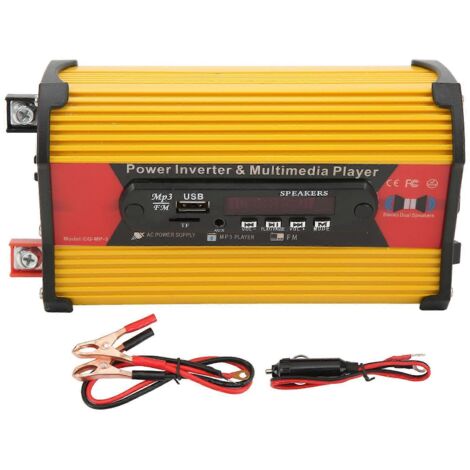 Convertisseur de puissance pour voiture 2024300W à onde sinusoïdale modifiée, double port USB, affichage LED, lecteur multifonctions et prise allume-cigare 12V vers 230V CA