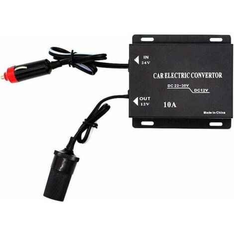 Convertisseur de puissance pour voiture, transformateur abaisseur 10A 24V vers 12V avec interface allume-cigare universelle, convient aux systèmes audio de voiture, radios et camions.