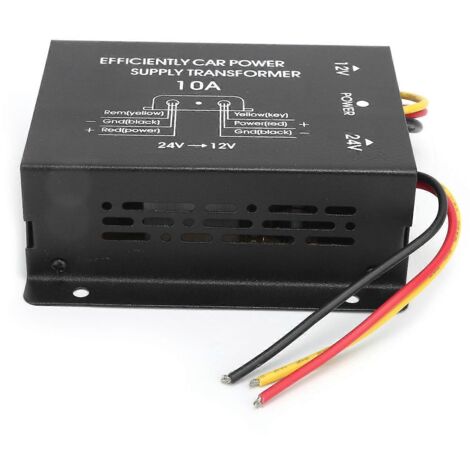 Convertisseur de tension 24V à 12V 10A DC, régulateur abaisseur en alliage d'aluminium pour autoradio stéréo.
