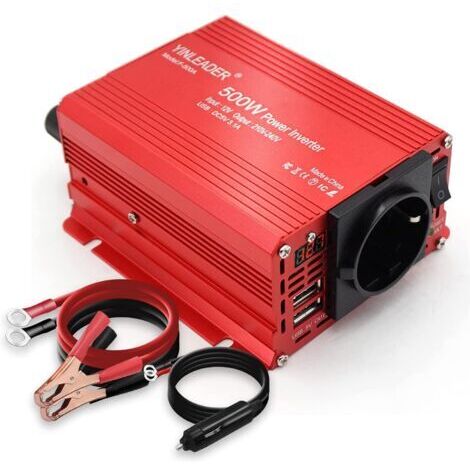 Convertisseur de tension 500W 12V à 230V – Double USB – Prises multiples – Affichage LED – Sinus modifié pour appareils 230V