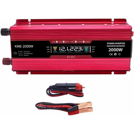 Convertisseur de Tension 600W / 1200W / 2000W DC 12V à AC 220V Onduleur Transformateur avec écran LCD Intelligent et Prises AC et Ports de Charge USB500W
