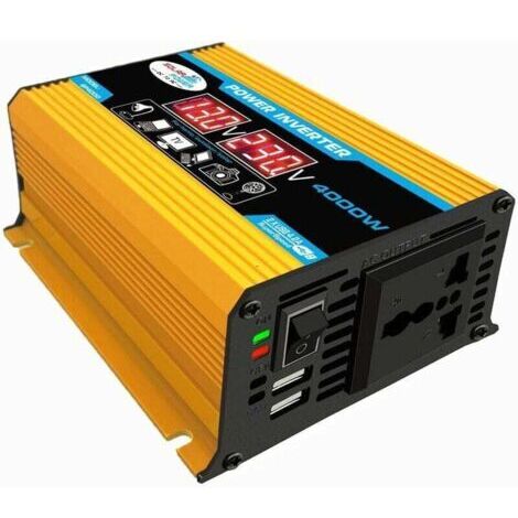 Convertisseur de tension, onduleur 12 V vers 220 V, onduleur à onde sinusoïdale pure 4000 W, onduleur pour voiture, convertisseur CC 12 V vers 220 V/110 V avec double affichage de la tension, port de 