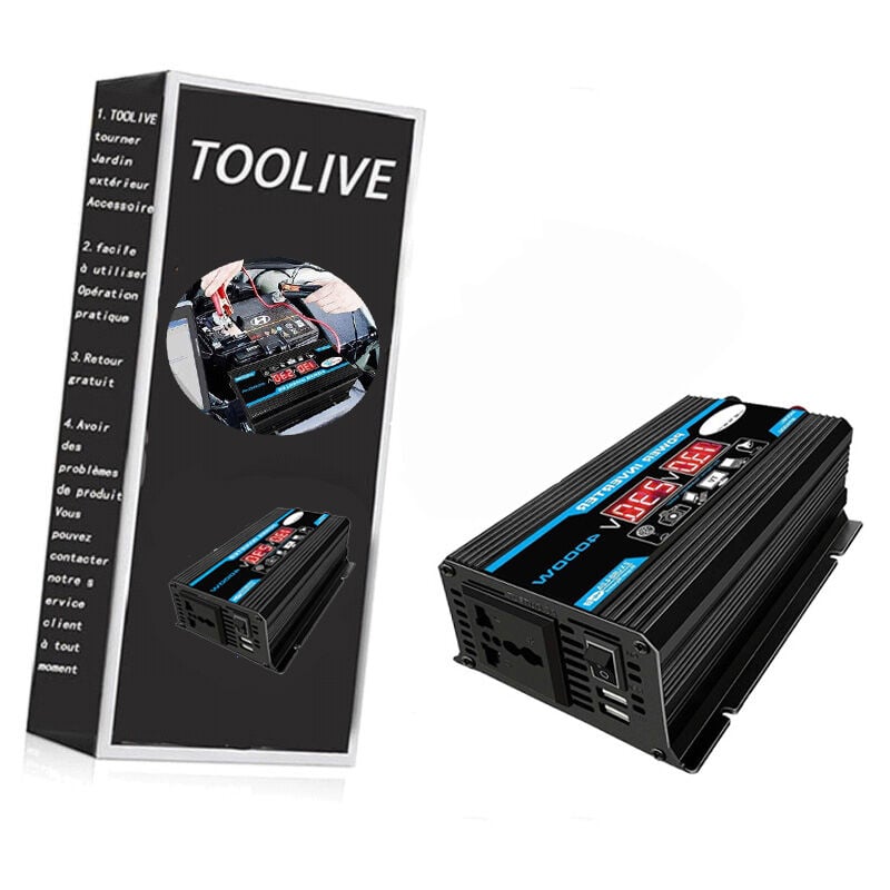 Toolive - Convertisseur de tension pour voiture : onduleur de 4000W de 12V à 220V/110V avec double transformateur