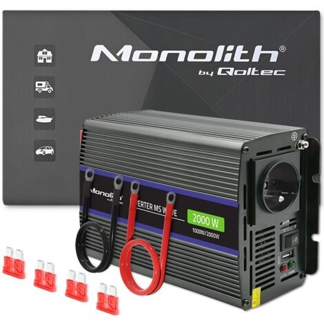 Convertisseur de tension Qoltec Monolith 2000 MS Wave 12 V à 230 V 1000/2000 W USB