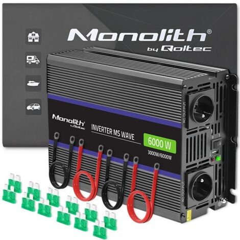 Convertisseur de tension Qoltec Monolith 6000 MS Wave 12 V à 230 V 3000/6000 W USB