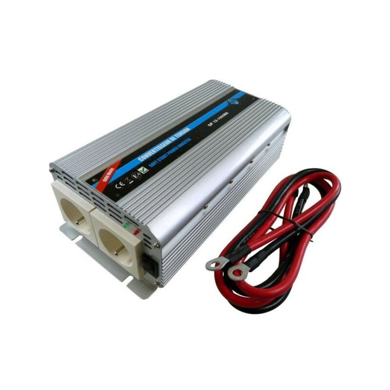 HTC Convertisseur de Tension 12 / 220 V 1000 W avec 2 Prises Secteur