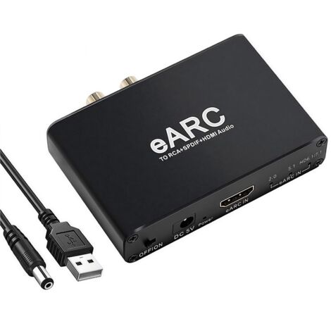 Convertisseur HDMI eARC/ARC vers Optique/RCA/Casque 3.5mm – Sortie Audio 5.1/7.1 Canaux 24-bit/192 kHz – Compatible TV, Sonos, Ampli Home Cinéma