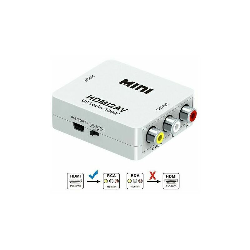 Ahlsen - Convertisseur hdmi vers av HDMI2AV Commutateur hdmi vers rca hdmi 1080P (Blanc) - white