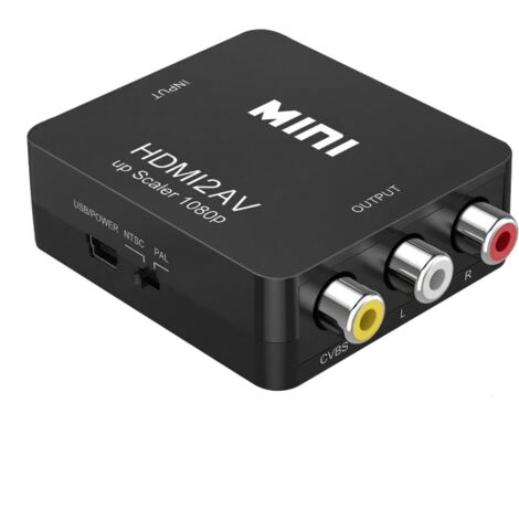 Convertisseur HDMI vers RCA AV CVBS, 1080P Adaptateur HDMI vers RCA Composite Audio Vidéo avec USB Câble, Commutation PAL/NTSC, Pour Xbox 360, PlayStation 3 4 5, DVD, Android TV Box, Fire Stick, Roku