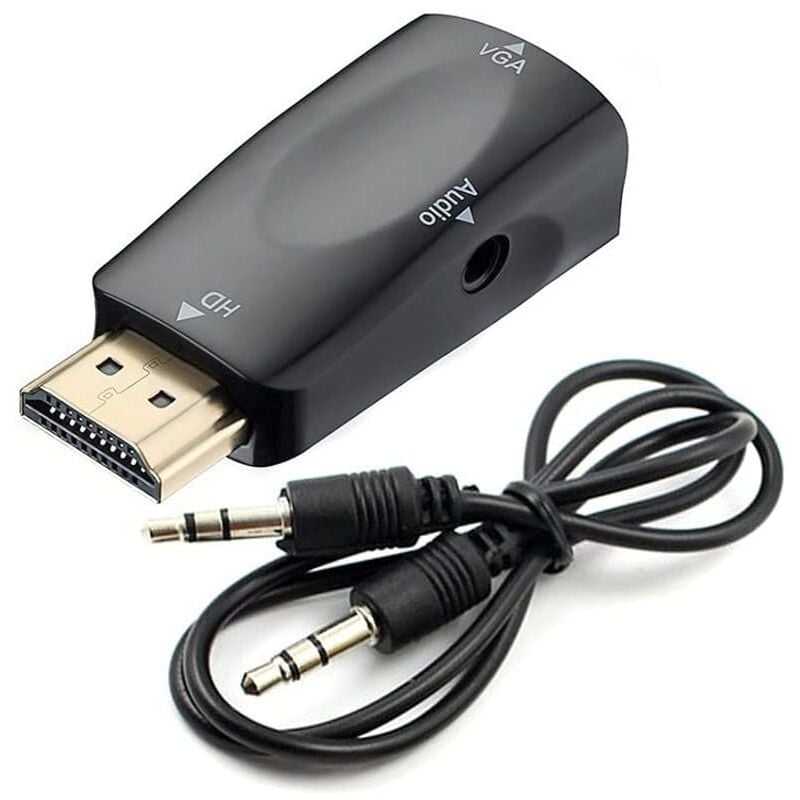 Jusch - Convertisseur hdmi vers vga - Câble audio - Résolution vidéo - Adaptateur compact avec transmission audio - Jack 3,5 mm