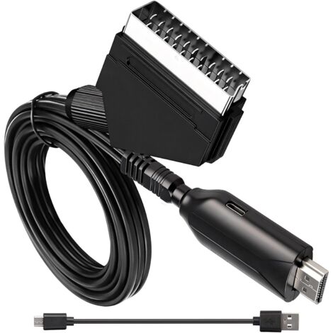 Convertisseur Péritel vers HDMI 1080P 720P, Audio Vidéo Tout-en-Un pour TV HD, VHS, DVD, Décodeur, PS3, Xbox, Sky, Blu-ray, SCART vers HDMI avec Câble Intégré, CA 100-240V 50/60HZ, CC 5V/1A