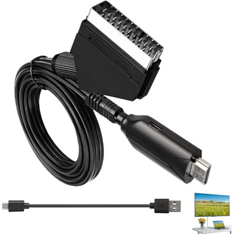 Convertisseur Péritel vers HDMI 1080P 720P, SCART vers HDMI avec Câble Intégré, Audio Vidéo Tout-en-Un pour TV HD, VHS, DVD, Décodeur, PS3, Xbox, Sky, Blu-ray, CA 100-240V 50/60HZ, CC 5V/1A