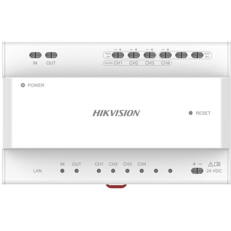 Hikvision - Convertisseur pour bâtiments - 2 fils ip - 4 groupes de 2 fils - tcp/ip avec RJ45 - Alimente les dispositifs avec 2 fils - Connexion de