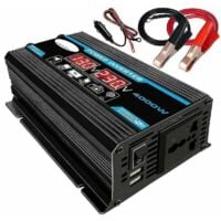 4000W Convertisseur 12V 220V Pur Sinus Onduleur transformateur avec Télécommande sans Fil Écran LED 2 Prises EU&1 Port USB Puissance de crête2000W pour Voiture, Camping, Voyage