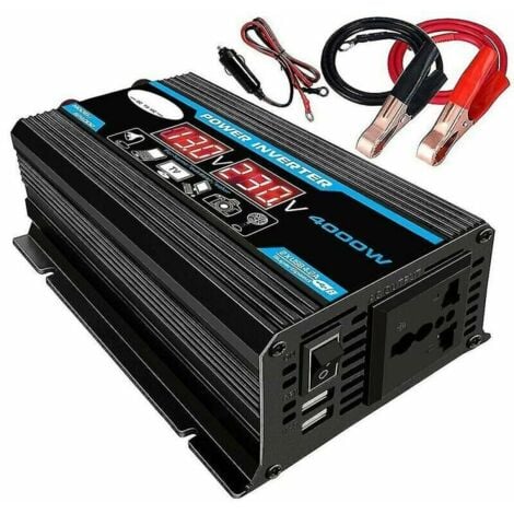 KZQ Convertisseur Pur Sinus 12V 220V 4000W avec Onduleur Onde Sinusoïdale Pure, Transformateur équipé d'une Prise EU, d'un Port USB, d'un Port Type-C et d'un Écran LCD.