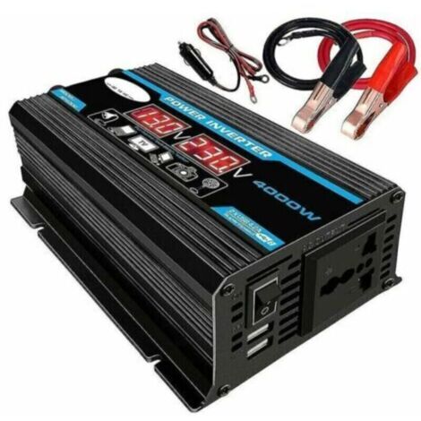 Convertisseur Pur Sinus 12V 220V 4000W avec Onduleur Onde Sinusoïdale Pure, Transformateur équipé d'une Prise EU, d'un Port USB, d'un Port Type-C et d'un Écran LCD.-
