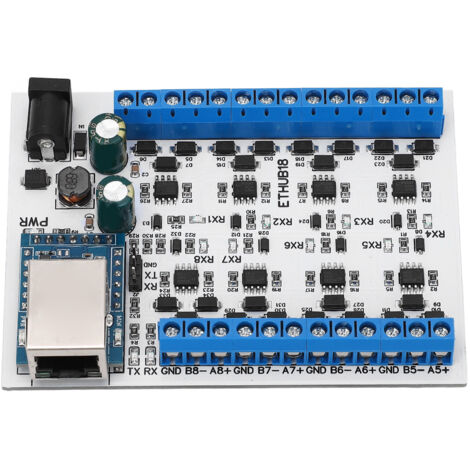 Convertisseur RJ45 en 8 Ports RS485 avec Protection Antisurtension TVS, Module de Communication 115200BPS pour Systèmes de Sécurité, Alimentation DC 7‑30V