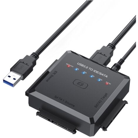Convertisseur USB 3.0 vers IDE/SATA avec fonction de sauvegarde et clonage en un clic, compatible disques durs 2,5"/3,5"