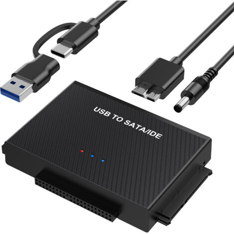 Convertisseur USB 3.0 vers SATA/IDE - Adaptateur externe pour disques durs 2,5" et 3,5" avec câble USB C.