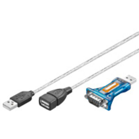 Convertisseur USB/RS232 Mini, Transparent, fiche USB 2.0 (type A) Connecteur D-SUB/RS-232 (9 pôles). Longueur de câble 1.5 m