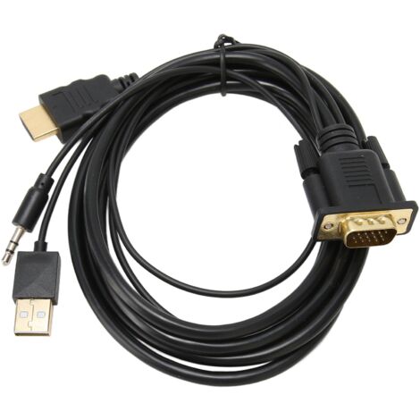 Convertisseur VGA-HDMI avec Son et Alimentation - Câble Adaptateur Vidéo 1080P pour Ordinateur Portable et Écran (1.8 mètres)