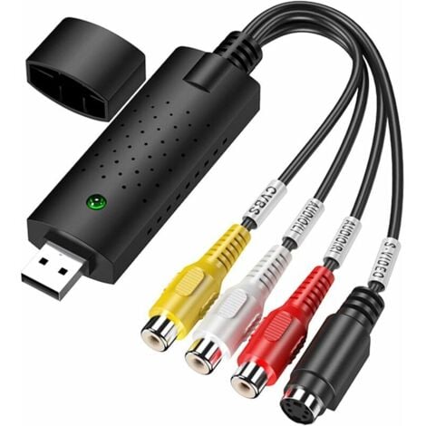 YMYNY Convertisseur VHS vers numérique, carte de capture vidéo Hi8 VHS vers DVD, adaptateur convertisseur audio vidéo numérique, convertisseur VHS vers USB,DVD, USB 2.0 pour Windows 10/8/7 et MacOS