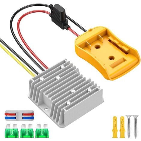 Convertitore di tensione da 20 V a 12 V - Compatibile con batterie DeWalt da 20 V, adattatori per batterie Power Wheel, regolatori di tensione DC step-down da 12 V con fusibile da 30 A e terminale.