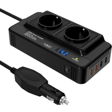 Convertitore di tensione per auto da 200 W, inverter da 12 V CC a 220 V CA, con 2 prese e 4 porte USB, caricabatterie rapido per auto con spina per accendisigari, ideale per viaggi di lavoro e vacanze