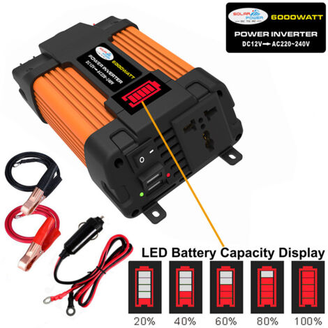 Convertitore di tensione per inverter per auto da 12 V a 220 V Display LED Dual USB 4000 W da 12 V a 110 V