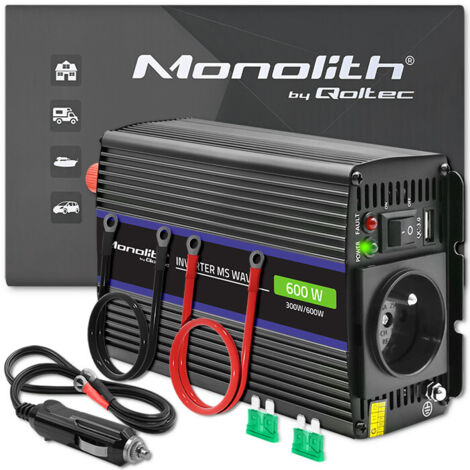 Convertitore di tensione Qoltec Monolith 600 MS Wave  da 12 V a 230 V  300/600 W  USB