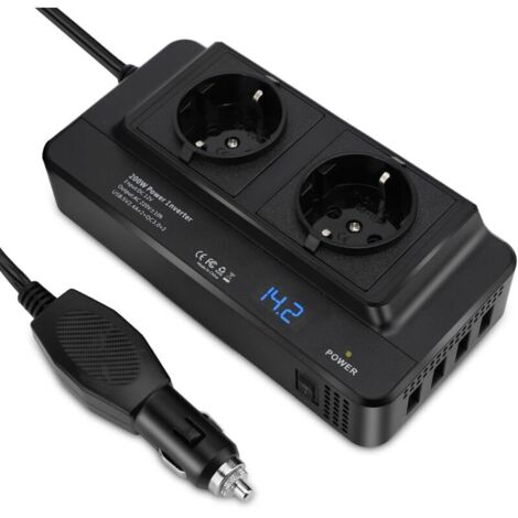 Convertitore/trasformatore di alimentazione per auto da 12 V a 220 V, adattatore inverter per auto con presa accendisigari da 200 W con 4 porte USB e 2 spine UE, convertitore di potenza