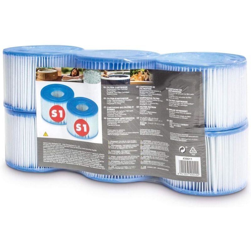 Convient à toutes les cartouches de remplacement de filtre de spa de piscine simple Intex 29011E S1 PureSpa (6 filtres), bleu et blanc