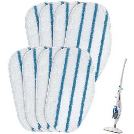 Convient aux chiffons de nettoyage à la vapeur Black & Decker, chiffons de nettoyage en fibres PurSteam ThermaPro - paquet de 8 - 31 x 16,5 cm - chiffon ovale (trois rayures bleues)