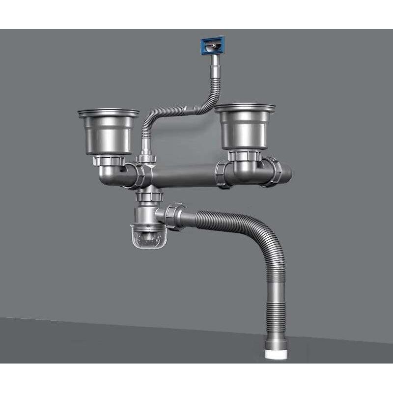Convient aux éviers de cuisine à double bac avec joint anti-odeur, kit de vidange intégré, convient aux éviers à double bac, gain de place