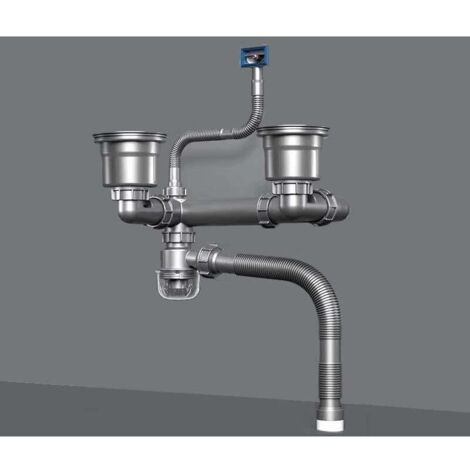 Convient aux éviers de cuisine à double bac avec joint anti-odeur, kit de vidange intégré, convient aux éviers à double bac, gain de place