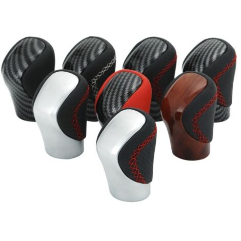 Convient pour le pommeau de levier de vitesse automatique Lexus GS, levier de vitesses, accessoire de poignée, revêtement en cuir noir pleine fleur de carbone avec surpiqûres blanches, une pièce par p