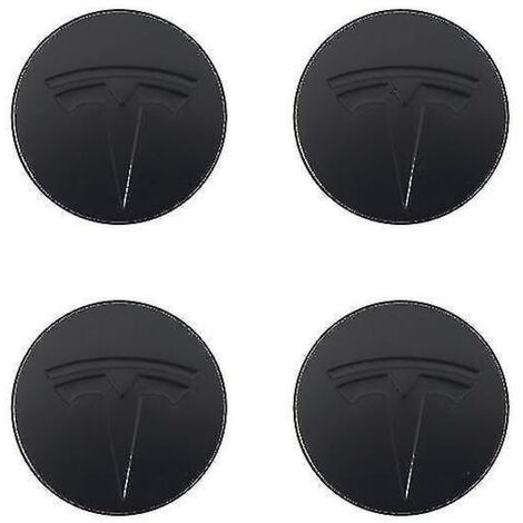 Convient pour Tesla Model 3 - Logo de cache-moyeu de roue - Noir - Étiquette noire (mat) (lot de quatre)