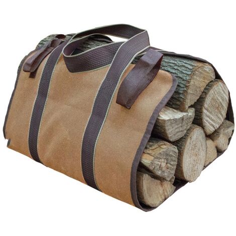 Toile Sac A Buche Cheminee Sac De Rangement Pour Le Bois De Chauffage Grande Capacite Porte Buches De Plein Air Porte Buches En Bois Cire Avec Poignees Solide 36x16cm