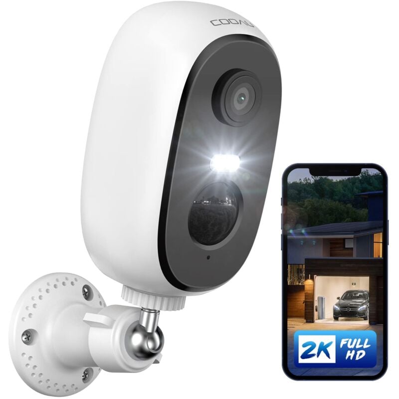 Cooau - 2K Camera Surveillance WiFi Exterieure sans Fil ip Intérieure Caméra Détection de Mouvement pir Sirène Étanchéité IP65 - white