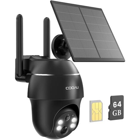 COOAU 2K LTE Caméra 4G Autonome Surveillance Extérieure Sans Fil avec Carte SIM Batterie Rechargeable Vision Nocturne Couleur